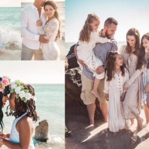 Family on the beach in a classic portrait style