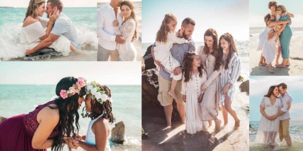 Family on the beach in a classic portrait style