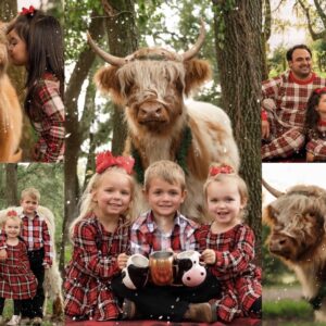 Holiday portraits with a highland cow